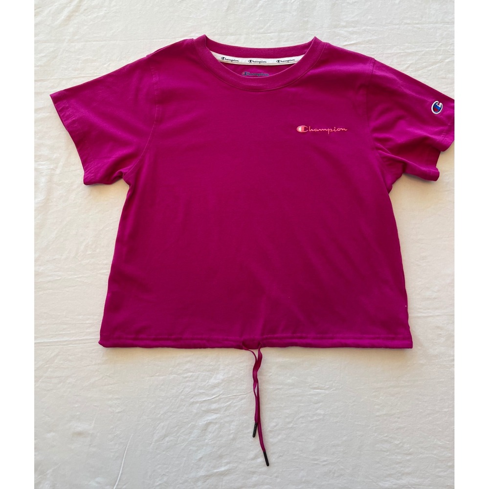 Champion Womens Drawstring Hem T-Shirt Short‎ Sleeve Crew Neck Magenta Size S